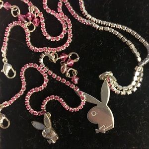 PLAYBOY NECK LACK AND BRACELET SET PINK & SILVER